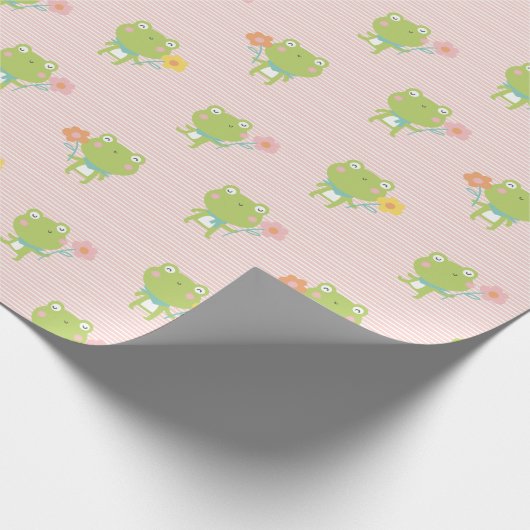 Papier Cadeau Petites grenouilles mignonnes avec des fleurs sur (Coin)