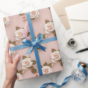Papier Cadeau Petites roses dans des nuances d'ivoire et d'or
