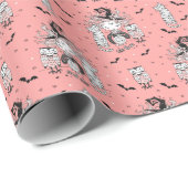 Papier Cadeau Petites sorcières mignonnes avec chauves-souris ch (Coin rond)