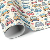 Papier Cadeau Petites voitures colorées Garçon B-day Party (Coin rond)