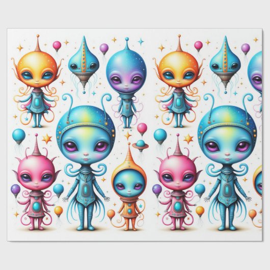 Papier Cadeau Petits Aliens mignons (Plat)