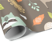 Papier Cadeau Petits animaux de bois sur Arrière - plan Brown (Coin rond)