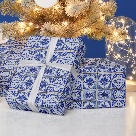 Papier Cadeau Petits carreaux hollandais en Motif bleu et blanc (Vacances)