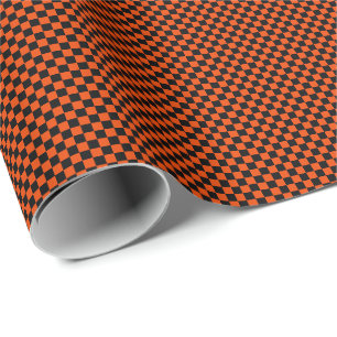 Papier Cadeau Petits chèques en noir et orange vif