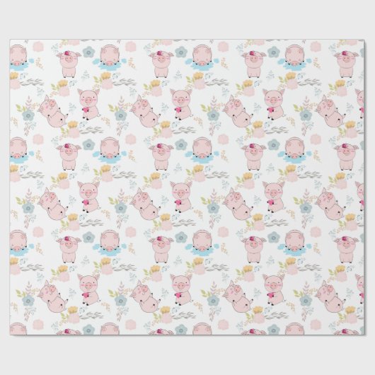 Papier Cadeau Petits cochons mignons (Plat)