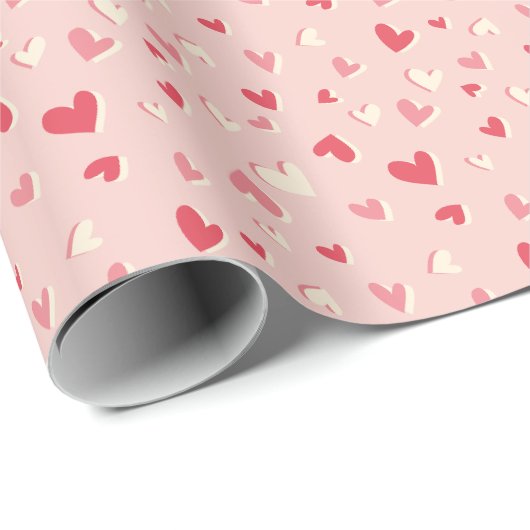 Papier Cadeau Petits coeurs mignons dans les tons roses (Coin rond)