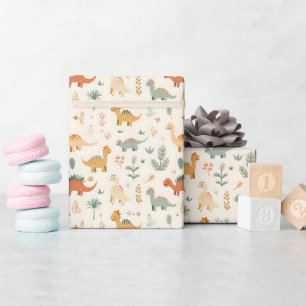 Papier Cadeau Petits Dinosaures Beige Neutre Tons