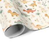 Papier Cadeau Petits Dinosaures Beige Neutre Tons (Coin rond)