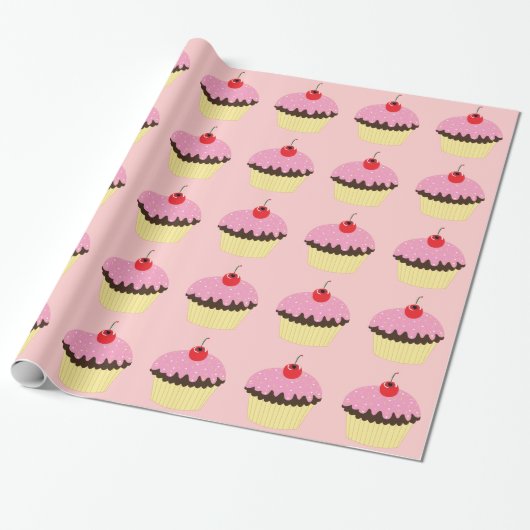 Papier Cadeau Petits gâteaux roses (Déroulé)