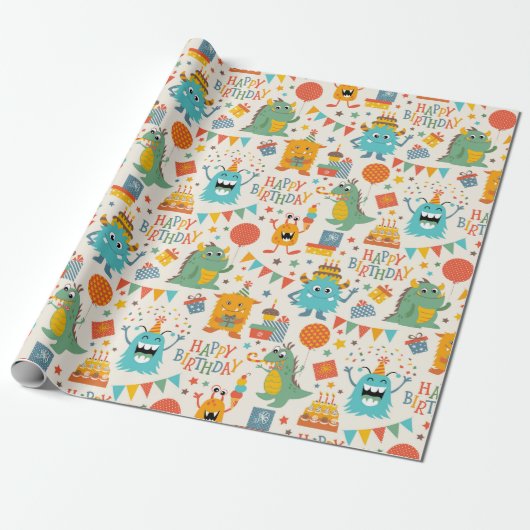 Papier Cadeau Petits Monstres Heureux (Déroulé)