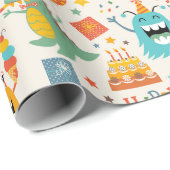 Papier Cadeau Petits Monstres Heureux (Coin rond)