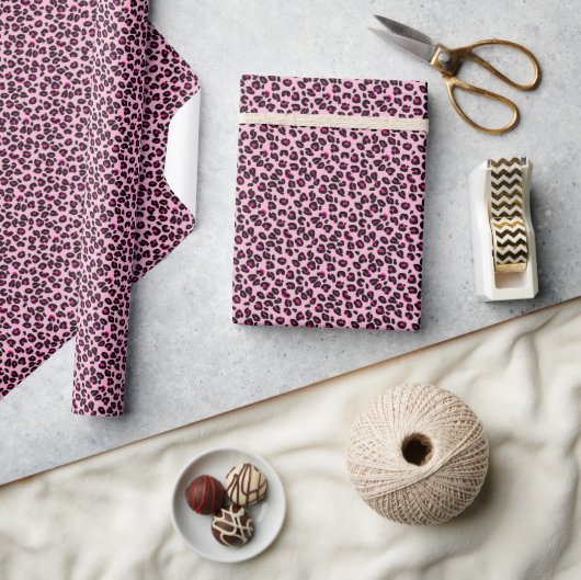 Papier Cadeau Petits motifs de léopard rose (Artisanat)
