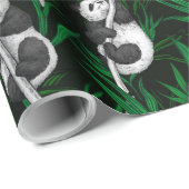 Papier Cadeau Petits panda sur vert foncé (Coin rond)