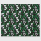 Papier Cadeau Petits panda sur vert foncé (Plat)