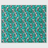 Papier Cadeau Petits panda turquoise (Plat)
