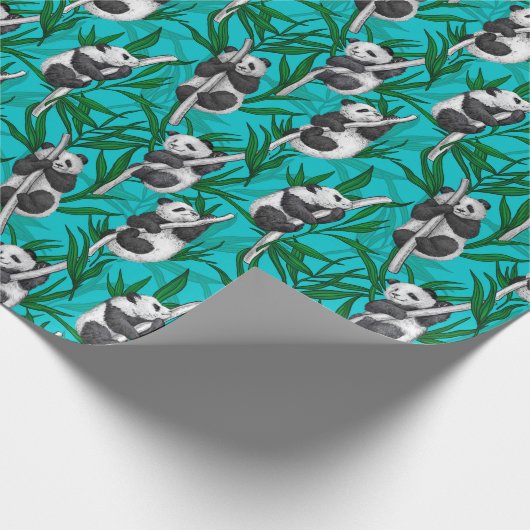 Papier Cadeau Petits panda turquoise (Coin)