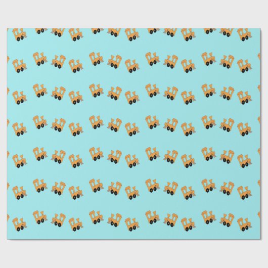Papier Cadeau Petits trains orange motif en bleu (Plat)