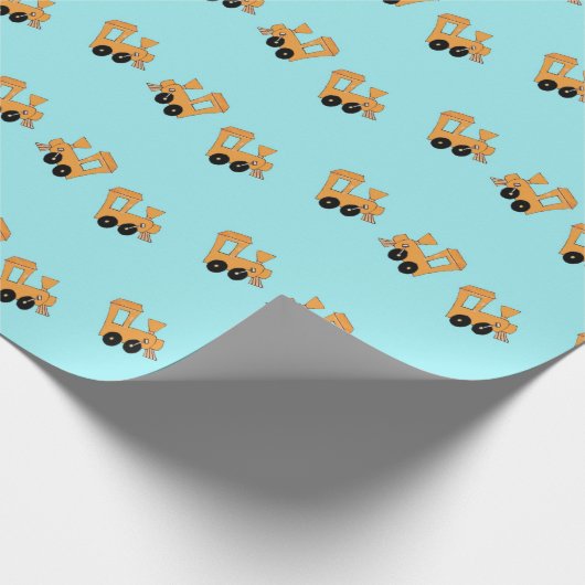 Papier Cadeau Petits trains orange motif en bleu (Coin)