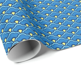 Papier Cadeau Pétoncle chinois, bleu océanique et étouffement d'