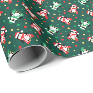 Papier Cadeau Peu d'enfants mignons de pingouins de Noël verts