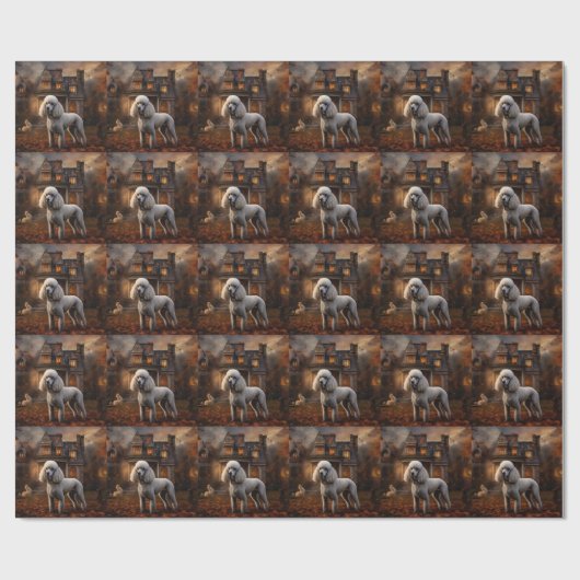 Papier Cadeau Peur Halloween caniche (Plat)