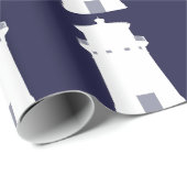 Papier Cadeau Phare blanc à l'arrière-plan de bleu marine (Coin rond)
