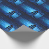 Papier Cadeau Phare Bleu océan nuit gouttes de pluie (Coin)