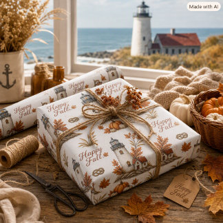 Papier Cadeau Phare d'automne Marron Orange Saison Automnale