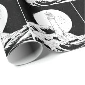 Papier Cadeau Phare de Bell Rock noir et blanc (Coin rond)