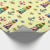 Papier Cadeau Phare de Noël Arrière - plan jaune nautique (Coin)