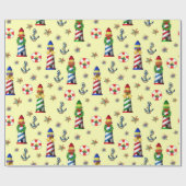 Papier Cadeau Phare de Noël Arrière - plan jaune nautique (Plat)