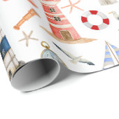 Papier Cadeau Phare de Noël côtier (Coin rond)