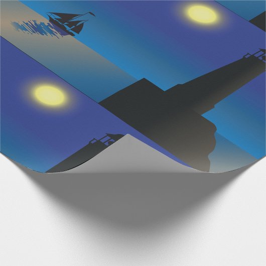 Papier Cadeau Phare et voilier à Night Moonlit Ocean