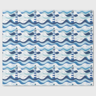 Papier Cadeau Phare nautique bleu et blanc