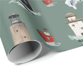 Papier Cadeau Phare Rouges Rustiques Bateaux En Mer Stormy 2 (Coin rond)