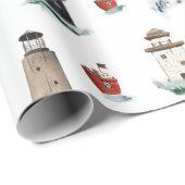 Papier Cadeau Phare Rouges Rustiques Bateaux En Mer Stormy 3 (Coin rond)