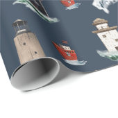 Papier Cadeau Phare Rouges Rustiques Et Bateaux En Mer Stormy (Coin rond)