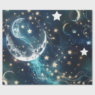 Papier Cadeau – Phases de la Lune Bleu Glacé