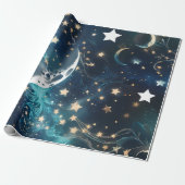 Papier Cadeau – Phases de la Lune Bleu Glacé (Déroulé)