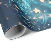 Papier Cadeau – Phases de la Lune Bleu Glacé (Coin rond)
