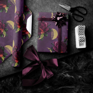 Papier Cadeau Phases de la lune et Roses pourpres   Magnifique N