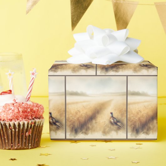 Papier Cadeau Phéasé d'automne dans la campagne du blé (Fête d'anniversaire)