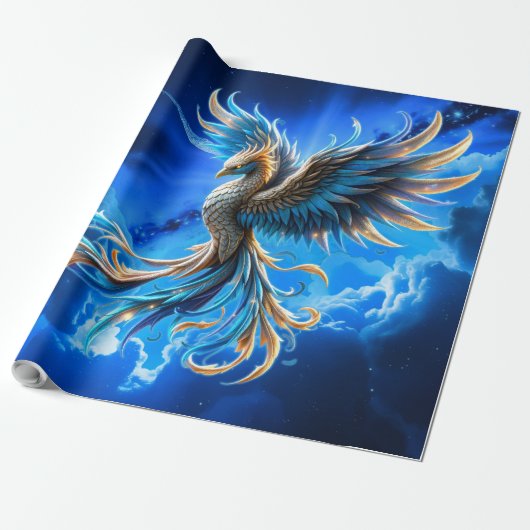 Papier Cadeau Phénix de l'Aube Saphir (Déroulé)