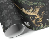 Papier Cadeau Phénix d'or et feuillage (Coin rond)