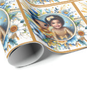 Papier Cadeau Photo Anniversaire Petite Fée Noire Bleu Jaune (Coin rond)