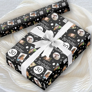 Papier Cadeau Photo Black White Confetti Nom 30e anniversaire