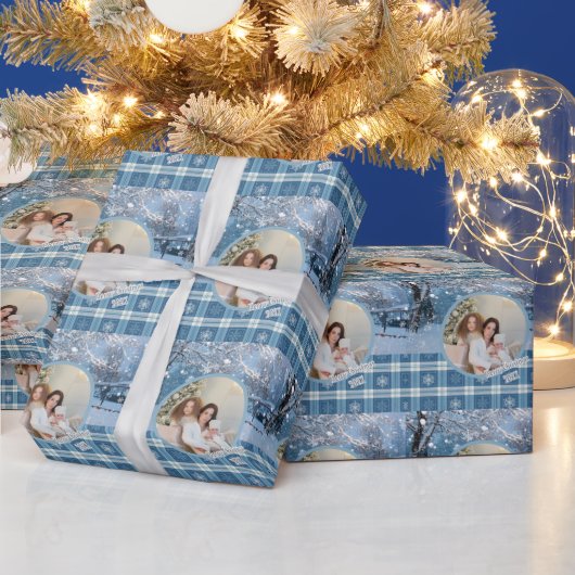 Papier Cadeau Photo Blue Cozy Plaid Winter Christmas (Vacances)
