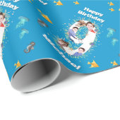 Papier Cadeau Photo Collage Big 9th Birthday Under the Sea (Coin rond)