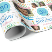 Papier Cadeau Photo Collage Nom 30e anniversaire (Coin rond)