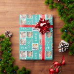 Papier Cadeau Photo Collage Peace Joy Love Christmas<br><div class="desc">Ajoutez une touche personnelle à votre cadeau de cadeau avec cet emballage cadeau de Noël photo. Le design offre un cadre photo 4 carrés accentué avec le texte : Peace Joy Love. L'arrière - plan est turquoise.</div>